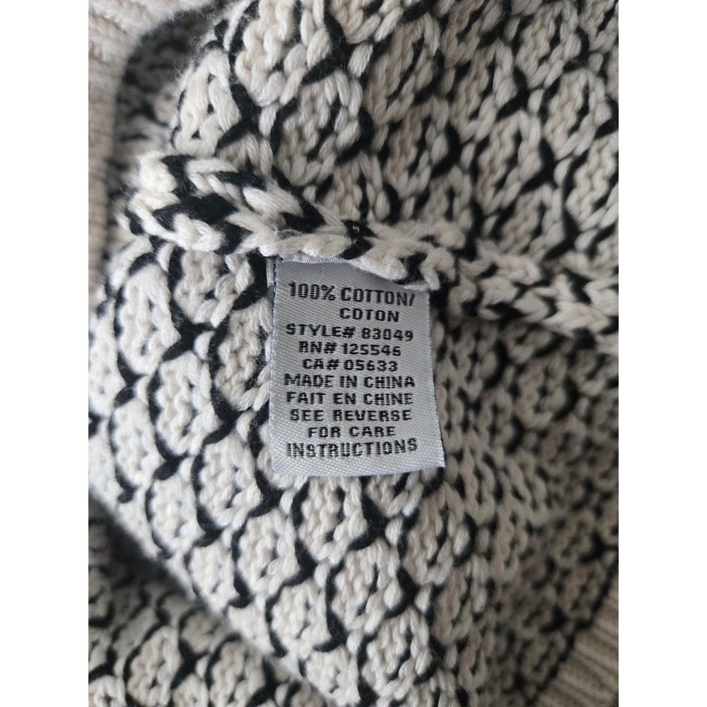 Habitat Crochet Button Front Knit Cardigan Sweater M White Black Cottage Artsy - Picture 9 of 12